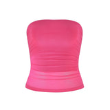 MQTIME  -  Women's Summer Strapless Bandeau Tops Stylish Solid Color Sheer See-Through Slim Fit Ruched Backless Crop Tube Vest