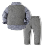 MQTIME  -  3Piece Spring Autumn Newborn Boy Clothes Korean Fashion Gentleman Plaid Cotton Vest+Tops+Pants Baby Clothing Kids Outfit BC1510
