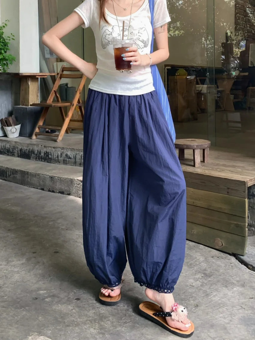 MQTIME  -  M-XL Women Hollow Out Bloomers Pants Summer Gentle Casual 2025 Camping Daily Streetwear Fashion New Lace Chic