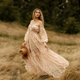 MQTIME  -  Sweet Maternity Dress Floral Chiffon One Shoulder Dress Elegant Pregnancy Dress Photoshoot Photography Dress For Women