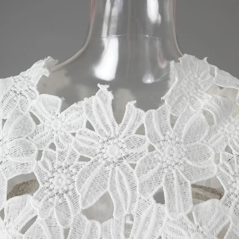 MQTIME  -  Water-Soluble Lace In Vogue Women's Skirt Suit Hollow Loose Top White Black Red Straight Long Party Skirt New Design In Stock