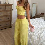 MQTIME  -  Solid Overshort Tank Top Pants Summer Spring Nightwear Pajamas Lounge Wear Women's Home Clothes Casual Sleepwear Home Wear D558