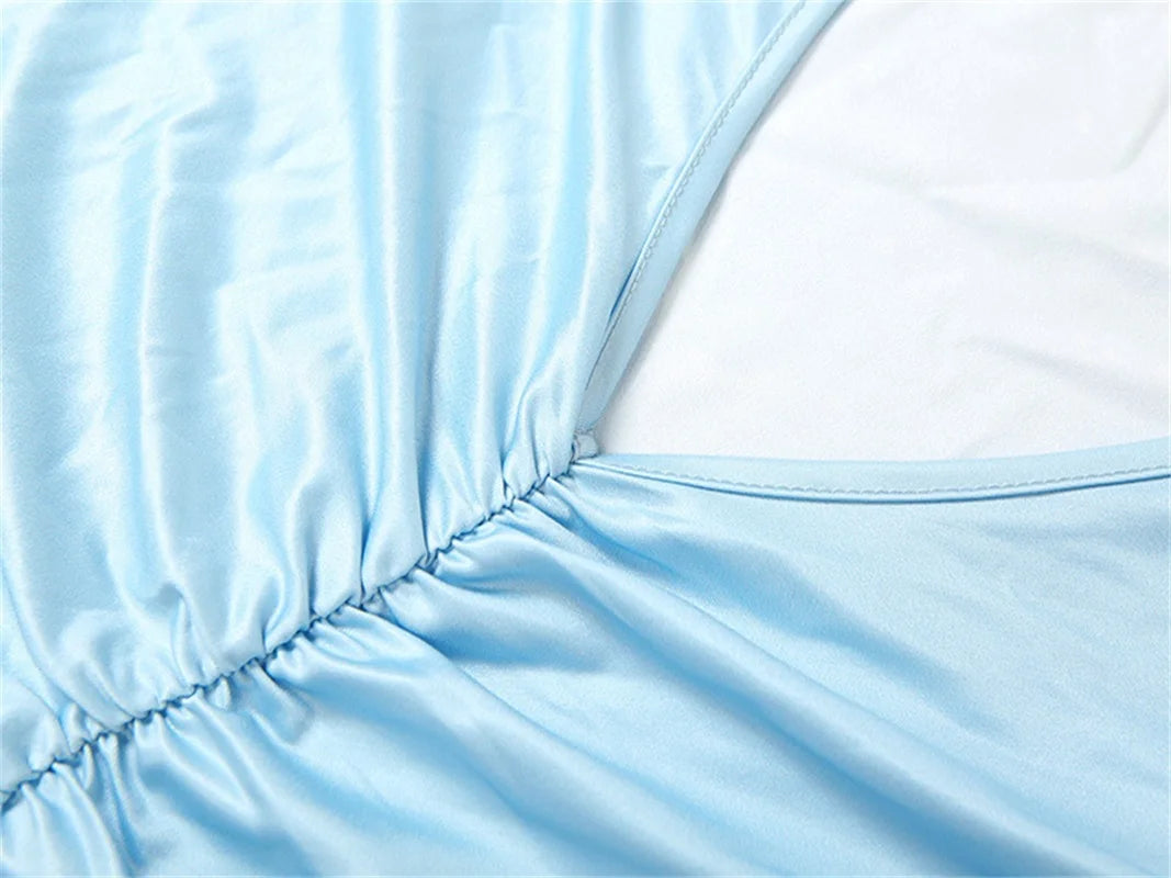 MQTIME  -  Gradient Color Flared Sleeve Women's Evening Dress Deep-V Neck Pleated Bandage Gown Blue Slim Party Skirt New Arrival In Stock