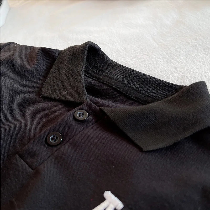 MQTIME  -  2Piece 2025 Summer Baby Boy Clothes Korean Fashion Casual Letter Short Sleeve Black Tops+Shorts Clothings Children's Sets BC2116