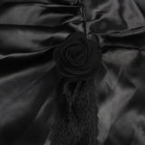 MQTIME  -  Sexy Black Lace Patchwork Maxi Skirts for Women Summer Party High Split Slim Fashion Empire Waist Dress with 3D Flower
