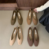 MQTIME  -  Autumn Women Flat Shoes Square Head Shallow Slip on Ladies Casual Ballet Shoes Soft Leather Elegant Ballet Mary Jane Shoes