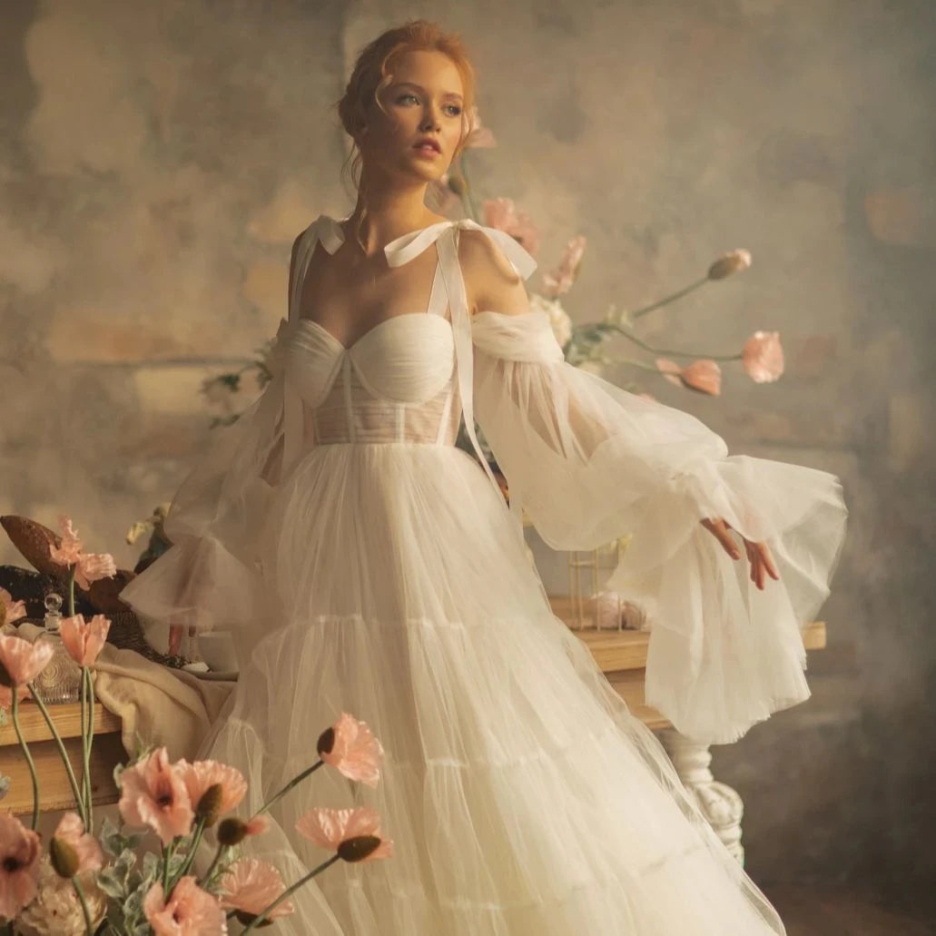 Mqtime Charming Bridal Ruffles Tulle Maternity Dress for Photoshoot Vestidos Pregnancy Photography Dresses Bell Sleeve Custom Made