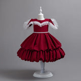 MQTIME  -  Luxury Christmas Baby Dresses Ruffle Sleeve Layers Clothes Child Girl Pink Girls Summer Wedding Dresses For Party 2-10 Years