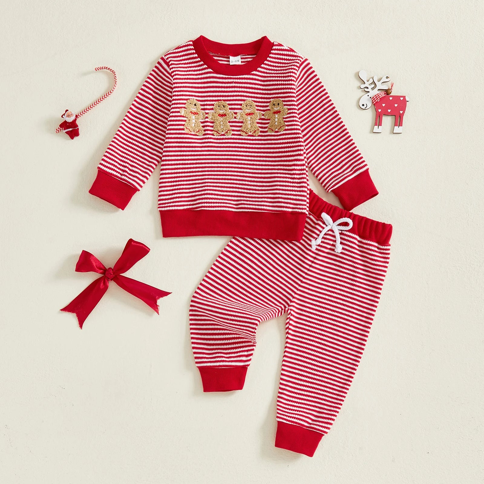 MQTIME  -  Infant Christmas Clothes Set with Gingerbread Man Embroidery Pullover and Striped Pants Perfect for the Holidays