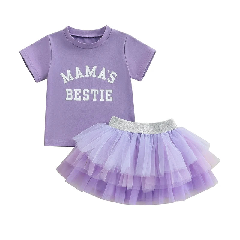 MQTIME  -  Adorable Baby Girl Dress Set with Floral Print Top and Ruffled Tulle Skirt - 2 Piece Summer Outfit for Toddlers