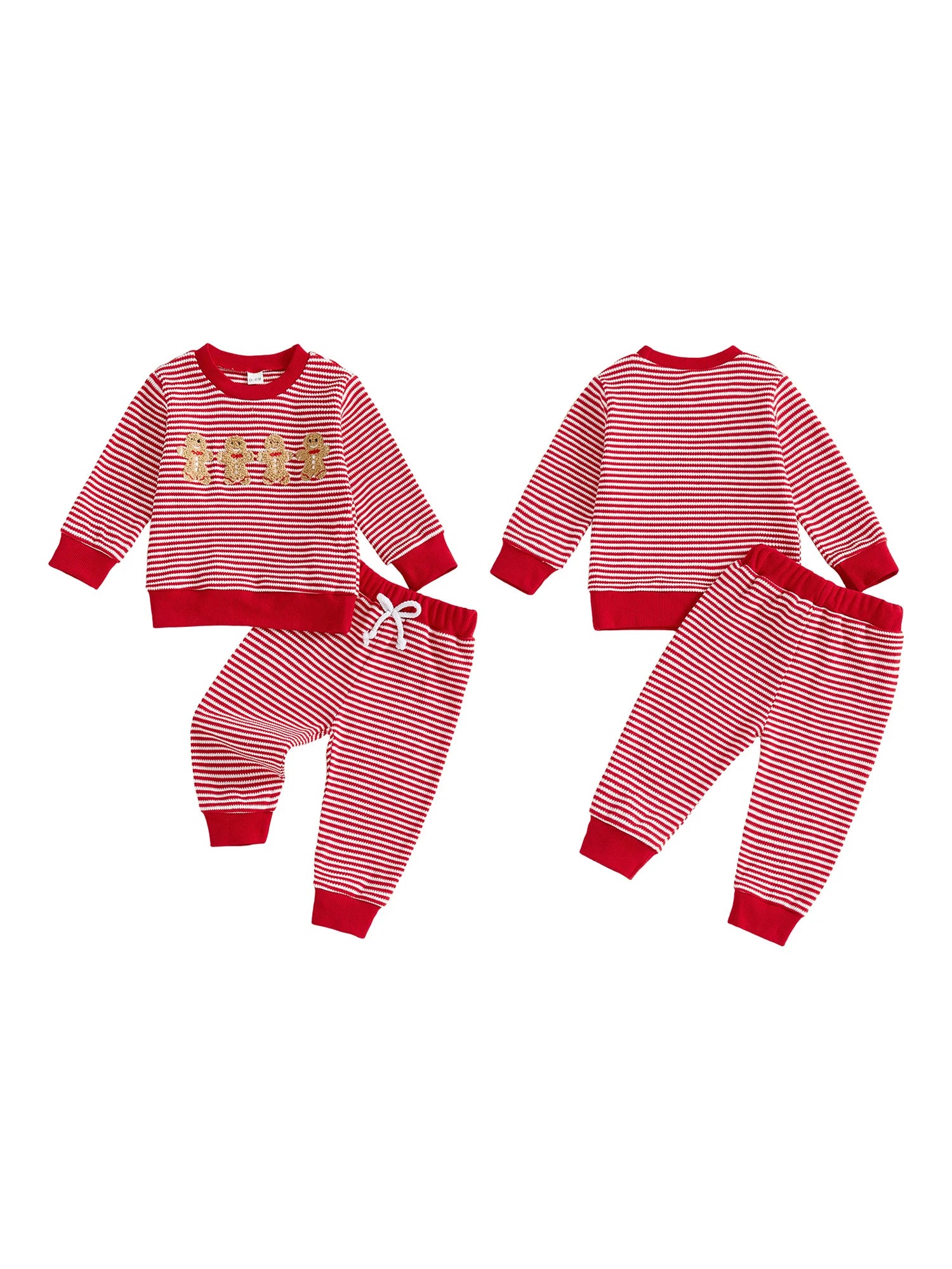 MQTIME  -  Infant Christmas Clothes Set with Gingerbread Man Embroidery Pullover and Striped Pants Perfect for the Holidays