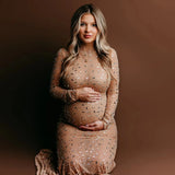 MQTIME  -   Maternity Dress Photoshoot sexy diamond Mesh See-Through Summer Dresses Pregnancy Round Neck Baby Shower Clothes Shooting Gown