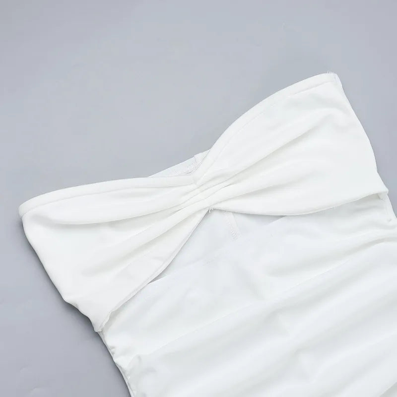 MQTIME  -  Summer European Style Tube Top High Waist A-Line Dress New Sexy Beach Vacation Solid Sleeveless Dresses Hollow Out Maxi Dress