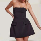 MQTIME  -  Women's Summer Vintage Elegant Sleeveless Off Shoulder Strapless Party Clubwear Tube Top A-Line Dress with 2 Pockets