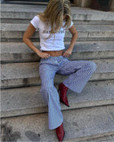 MQTIME  -  Womens Casual Cleanfit Striped Pants Elastic Low Waist Striped/Plaid Loose Aesthetic Trousers Streetwear with Pockets