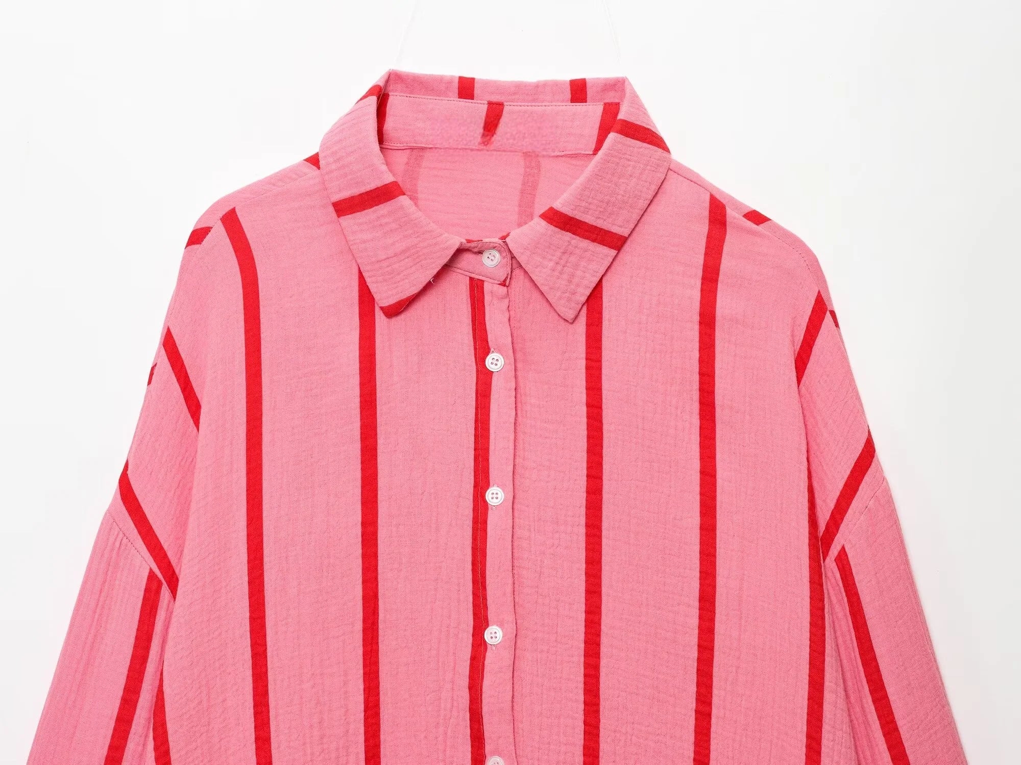 MQTIME  -  summer women's casual simple striped square collar long-sleeved shirt top + elastic waist wide-leg trousers