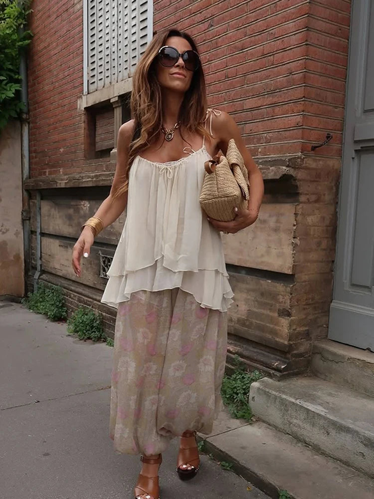 MQTIME  -  Retro Loose Print Pants Women Casual High Waist Long Lantern Female Trousers 2025 Summer Autumn Street See Through Pants Lady