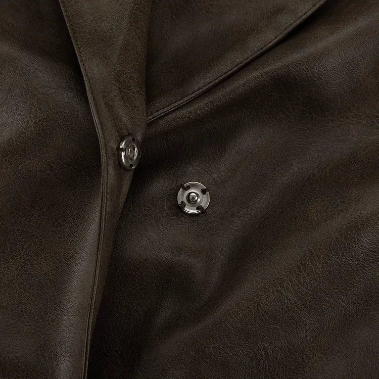 MQTIME  -  Retro Fashion PU Leather Skirt Set Women's Design Sense Cutout Long Sleeve Top Luxury Sense Two-piece Set