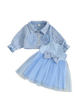 MQTIME  -  Toddler Girl Autumn Ensemble Quilted Long Sleeve Jacket paired with Tulle Patchwork Cami Dress for a Stylish Look