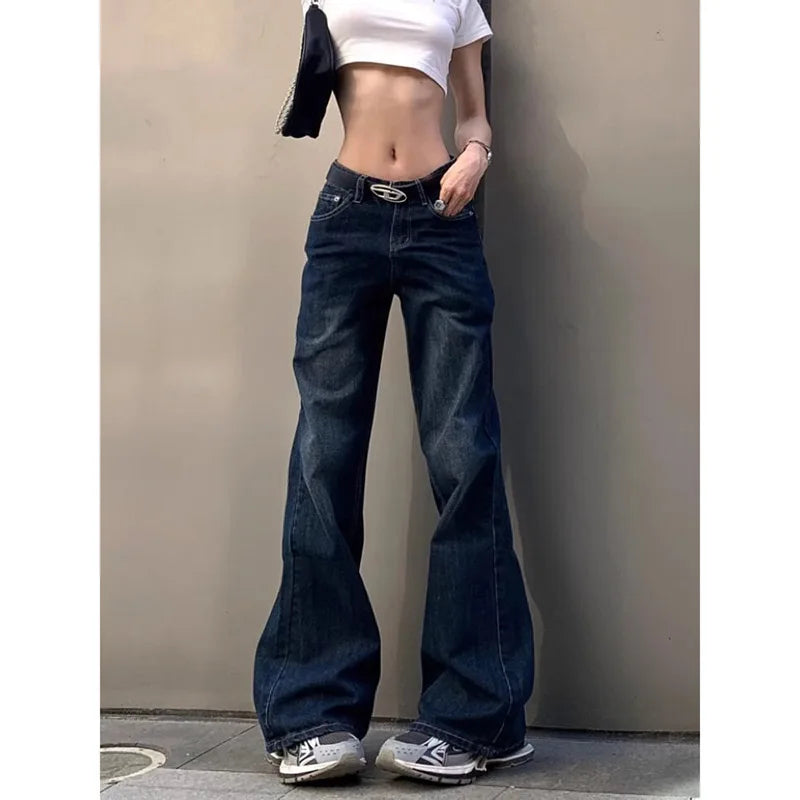 MQTIME  -  America High Waist Blue High Streetwear American Casual Wide Leg Pants Women Jeans Plus Size Basic Baggy Retro Straight Trouser