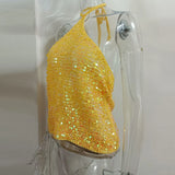 MQTIME  -  Solid Sexy Halter Sleeveless Sequins Tank Tops Stylish Cocktail Backless Slim Tops Ladies 2025 Summer Party New Glitter Camisole