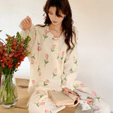 MQTIME  -  Maternity Nursing Sleepwear Sets 100% Cotton Feeding Pajamas Spring Autumn Thin Long Sleeve Top Pants Home Wear