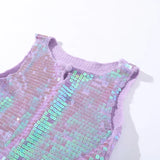 MQTIME  -   Fashion Sequined O-neck Vest Women Sexy Knitted Sleeveless Solid Slim Shinny Tops Female 2025 Casual Summer Party Top Lady