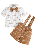 MQTIME  -  Adorable Baby Boy Summer Ensemble with Palm Tree Patterned Shirt Bowtie Elastic Waist Shorts and Suspenders - 2 Piece Set