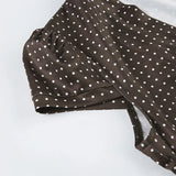 MQTIME  -  French lace up bow polka dot breasted short top with retro style, pleated waist, slimming effect, versatile short sleeved shirt