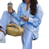 MQTIME  -  Autumn 2025 Casual Resort Striped Long Sleeve Vest Shirt Women's Clothing