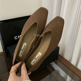 MQTIME  -  Autumn Women Flat Shoes Square Head Shallow Slip on Ladies Casual Ballet Shoes Soft Leather Elegant Ballet Mary Jane Shoes