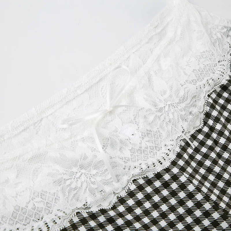 MQTIME  -  New Plaid Lace Flare Pants Sets Patchwork Elegant Women Casual Two Piece Suit Streetwear Sweet Tank Top Autumn Slim Fit Set