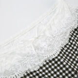 MQTIME  -  New Plaid Lace Flare Pants Sets Patchwork Elegant Women Casual Two Piece Suit Streetwear Sweet Tank Top Autumn Slim Fit Set