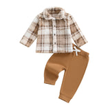 MQTIME  -  Infant Winter Clothes Set Warm Plaid Fleece Lapel Neck Button Down Long Sleeve Shirt and Pants Outfit for Baby Boy