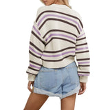 MQTIME  -  Stripe Baggy Cardigan Women Single Breasted Streetwear Long Sleeve Casual Tops Female Autumn Winter Loose Knitted Sweaters Women