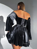 MQTIME  -  Sexy Velvet Strapless Short Party Dress Women Off Shoulder Long Sleeve Bandage Dresses 2025 Autumn New Lady Christmas Vestidos