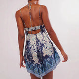 MQTIME  -  Sweet Girl Floral Print Suspender Short Dress Sexy Backless Sleeveless Club Mini Dress Elegant Hollow Out Party Dress for Women