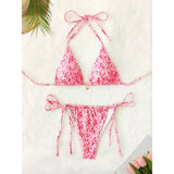 MQTIME  -  Women's Y2K Floral Print Brazilian Bikinis Set Lace-up Halter Neck String Swimsuits Summer Two Piece Bathing Suit