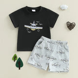 MQTIME  -  Baby Boy Dinosaur Print Short Sleeve T-shirt and Shorts Set Elastic Waistband 2 Piece Summer Outfit for Toddlers