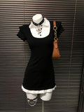 MQTIME  -  Harajuku 90s Aesthetic Sexy Dress Female New Sweet Y2k Slim Gothic Outfits Women Punk Fake Two Piece Vintage Short Sleeve Dress