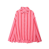 MQTIME  -  summer women's casual simple striped square collar long-sleeved shirt top + elastic waist wide-leg trousers
