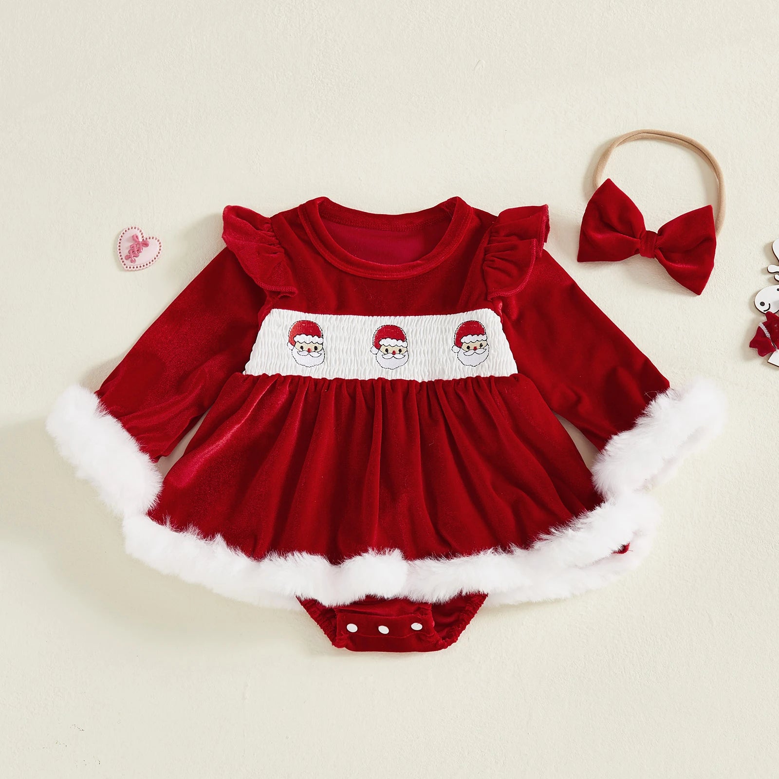 MQTIME  -  Infant Girls 3Pcs Winter Holiday Ensemble Cozy Fleece Jumpsuit with Hat Set Toddler Xmas Costume Outfit Clothes