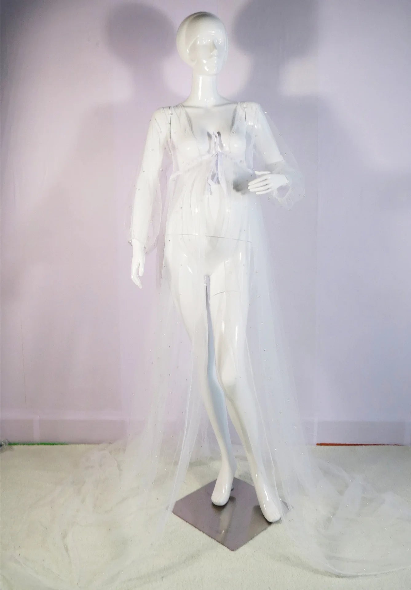 MQTIME  -  Pregnant Women See Through Beading Pearls Dresses Sexy Maternity Photography Props Accessory Premama Mesh Long Photoshoot Dress