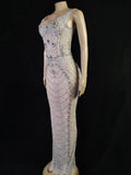 MQTIME  -   Women Celebrate Prom Birthday Dress Photography Outfit Sparkly Rhinestones Pearls See Through Long Dress Singer Sexy Show Wear