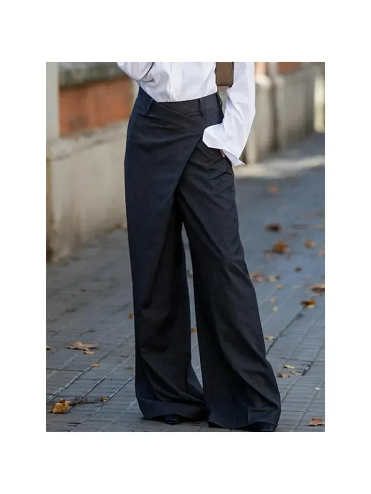 MQTIME  -  Women's Solid Color Commuter Pants 2025 Summer New High Waist Asymmetric Wide Leg Trousers Casual Streetwear Pants