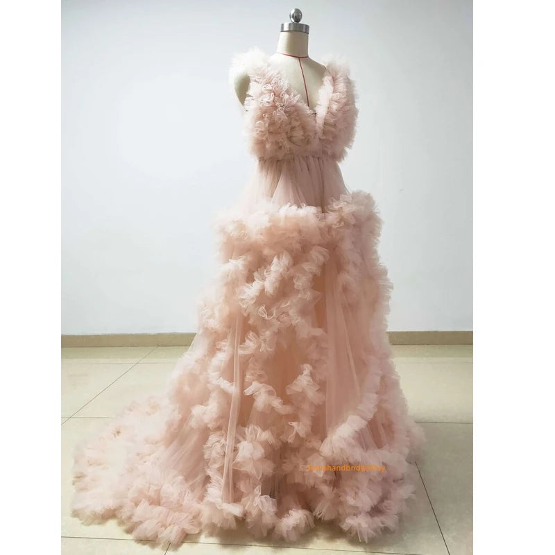 MQTIME  -  Tiffany Maternity Dress/ Ruffle Tulle Dress Photo Shoot Dress//Adjustable Waist Maternity Dress//Custom Color/Skirt Slit