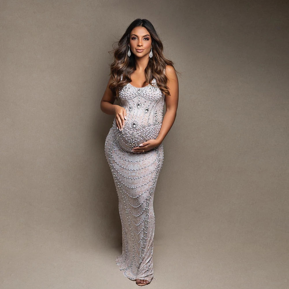 MQTIME  -   Women Celebrate Prom Birthday Dress Photography Outfit Sparkly Rhinestones Pearls See Through Long Dress Singer Sexy Show Wear