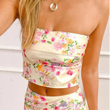 MQTIME  -  Women's Summer Y2K Flower Print Crop Tube Tops Boho Sleeveless Off Shoulder Strapless Slim Fit Back Hole Bandeau