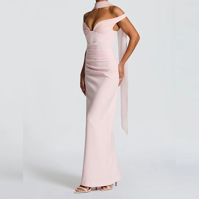 MQTIME  -  Summer Sleeveless Deep V-neck Bodycon Dress Trendy Off Shoulder Ribbon Wrap Hips Dress Sexy Hot Girl Tube Top Solid Color Gown