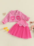 MQTIME  -  Toddler Girl Autumn Ensemble Quilted Long Sleeve Jacket paired with Tulle Patchwork Cami Dress for a Stylish Look